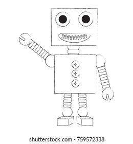 cartoon robot icon over white background black and white design vector illustration