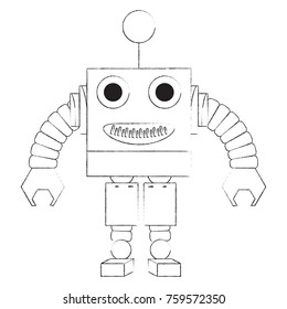 cartoon robot icon over white background black and white design vector illustration