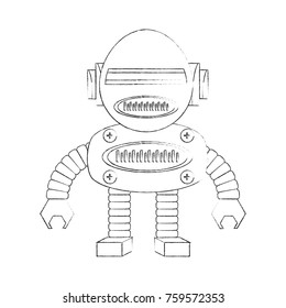 cartoon robot icon over white background black and white design vector illustration