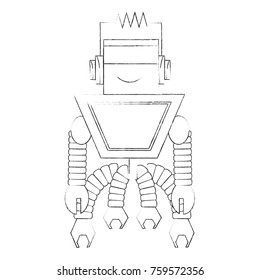 cartoon robot icon over white background black and white design vector illustration
