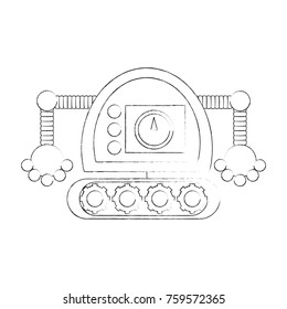 cartoon robot icon over white background black and white design vector illustration