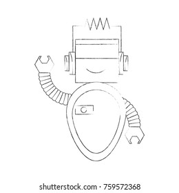 cartoon robot icon over white background black and white design vector illustration