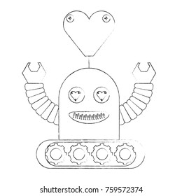 cartoon robot icon over white background black and white design vector illustration