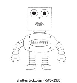 cartoon robot icon over white background black and white design vector illustration