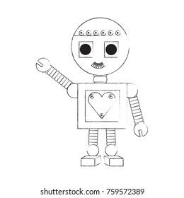 cartoon robot icon over white background black and white design vector illustration