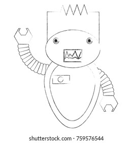 cartoon robot icon over white background black and white design vector illustration
