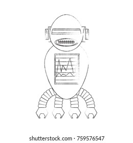 cartoon robot icon over white background black and white design vector illustration