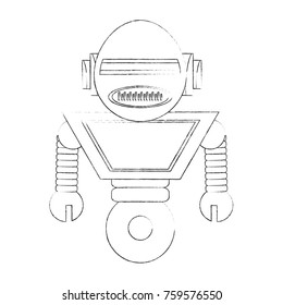 cartoon robot icon over white background black and white design vector illustration
