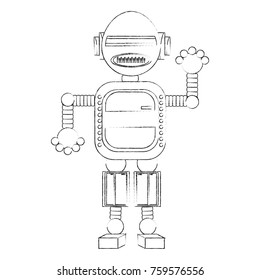 cartoon robot icon over white background black and white design vector illustration