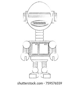 cartoon robot icon over white background black and white design vector illustration