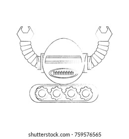 cartoon robot icon over white background black and white design vector illustration