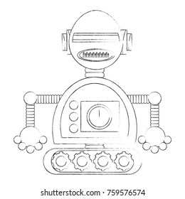 cartoon robot icon over white background black and white design vector illustration