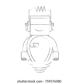 cartoon robot icon over white background black and white design vector illustration