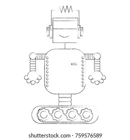 cartoon robot icon over white background black and white design vector illustration