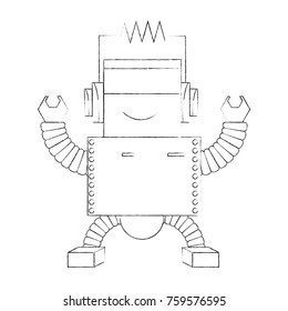 cartoon robot icon over white background black and white design vector illustration