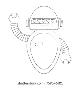 cartoon robot icon over white background black and white design vector illustration