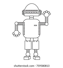 cartoon robot icon over white background black and white design vector illustration