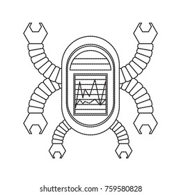 cartoon robot icon over white background black and white design vector illustration