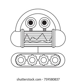cartoon robot icon over white background black and white design vector illustration
