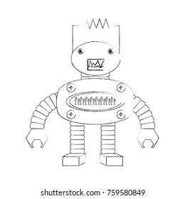 cartoon robot icon over white background black and white design vector illustration