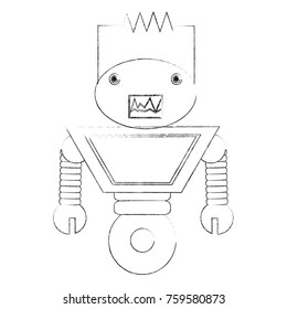 cartoon robot icon over white background black and white design vector illustration