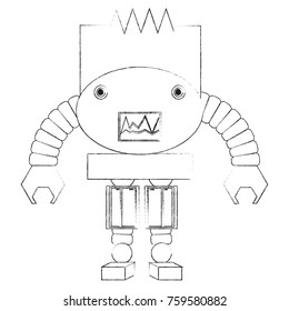 cartoon robot icon over white background black and white design vector illustration