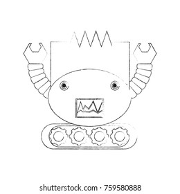 cartoon robot icon over white background black and white design vector illustration