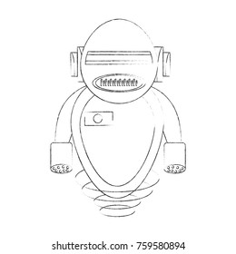 cartoon robot icon over white background black and white design vector illustration