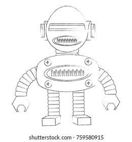 cartoon robot icon over white background black and white design vector illustration