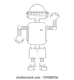 cartoon robot icon over white background black and white design vector illustration