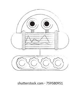 cartoon robot icon over white background black and white design vector illustration
