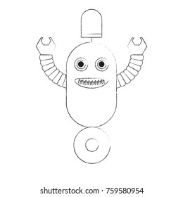 cartoon robot icon over white background black and white design vector illustration