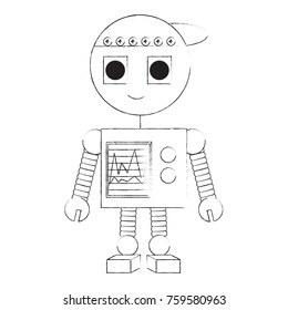 cartoon robot icon over white background black and white design vector illustration