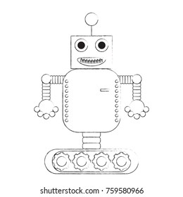 cartoon robot icon over white background black and white design vector illustration