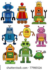 cartoon robot icon set