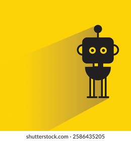 cartoon robot icon with shadow on yellow background