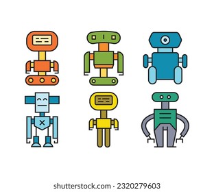 cartoon robot icons set vector