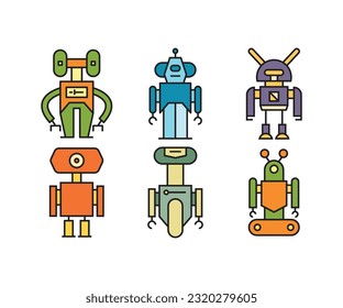 cartoon robot icons set vector
