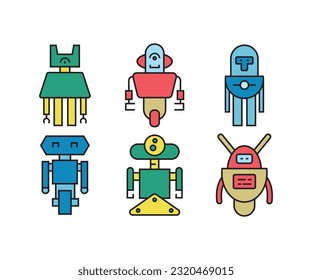 conjunto de iconos de robot de dibujos animados