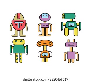 cartoon robot icons set vector