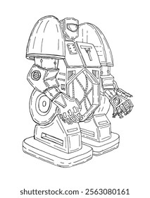 Cartoon robot isolated on white, hand drawn vector illustration, doodle style picture. 100% hand drawn vector image.