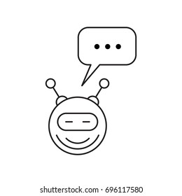 A cartoon robot in a linear style isolated on white background with speech bubble for text