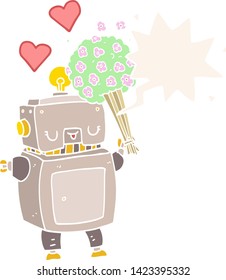 robot de dibujos animados enamorado de la burbuja del habla en estilo retro