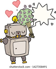 robot de dibujos animados enamorado de la burbuja del habla