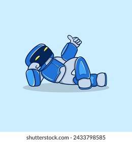 Robot de dibujos animados acostado con una pose relajada