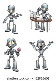 Cartoon robot mascot character in various poses