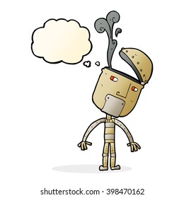 cartoon robot with open head with thought bubble