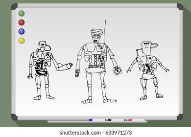 Cartoon robot outline. Hand drawn vector stock illustration