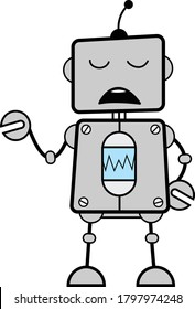 Cartoon Robot Pensive Vector Character Design Illustration