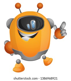 Cartoon robot pointing with a finger illustration vector on white background